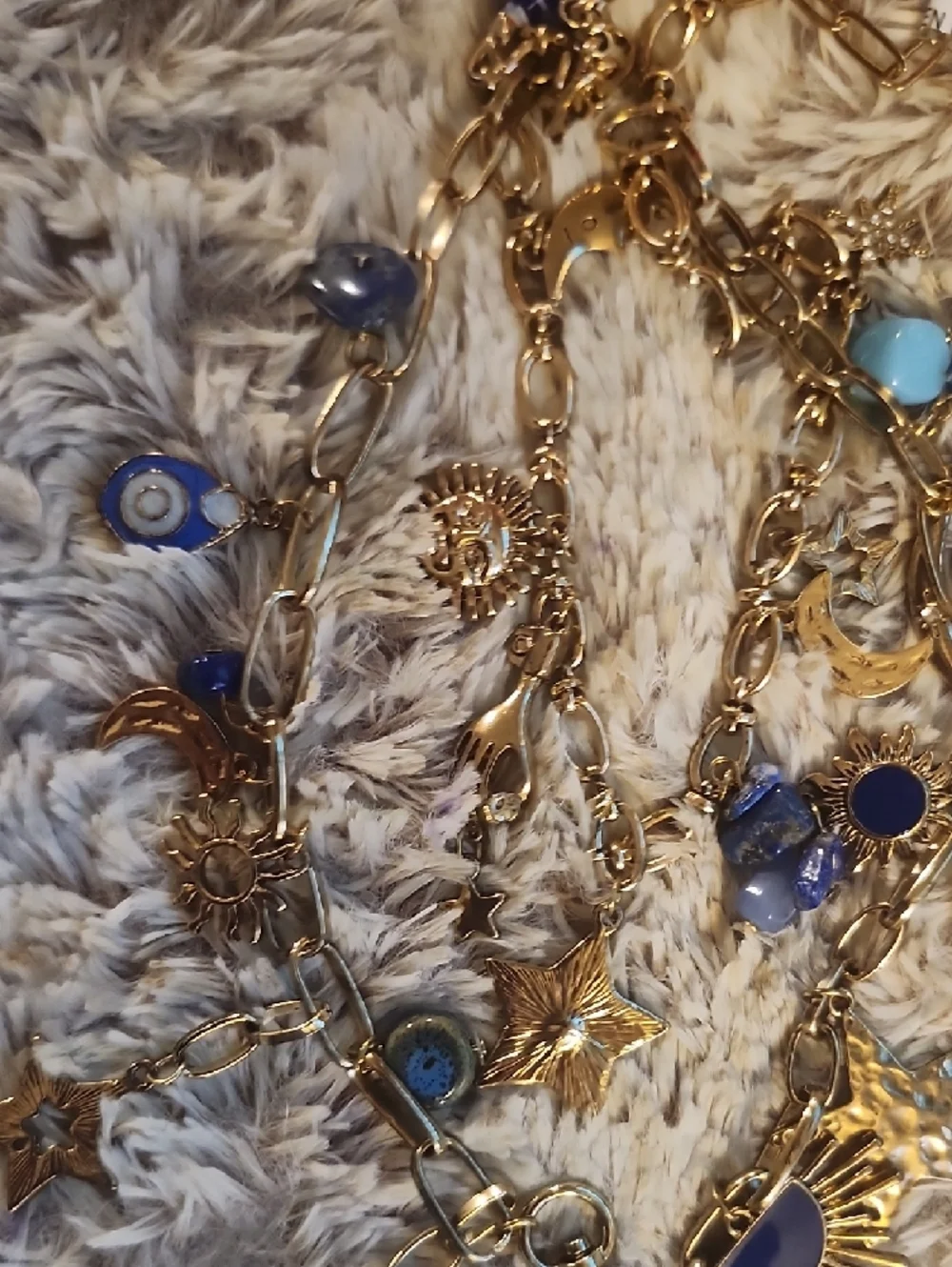 Free People Star Girl Maxamillion Gold Multi-Layer Necklace with Blue Charms - Picture 5 of 6